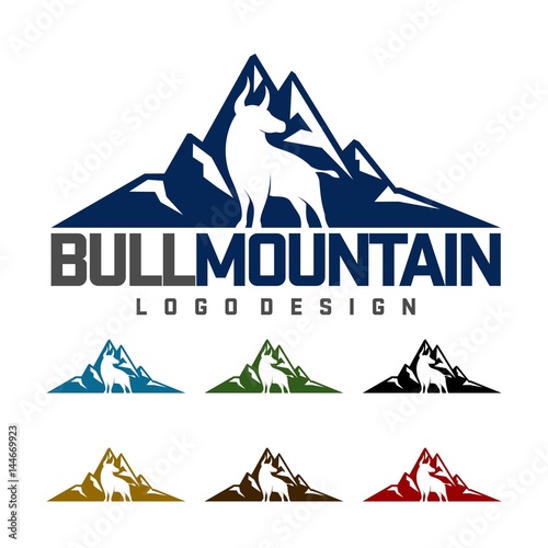 Bull Logo, Mountain Bull Logo, Bull Rock Mountain Design Logo Vector