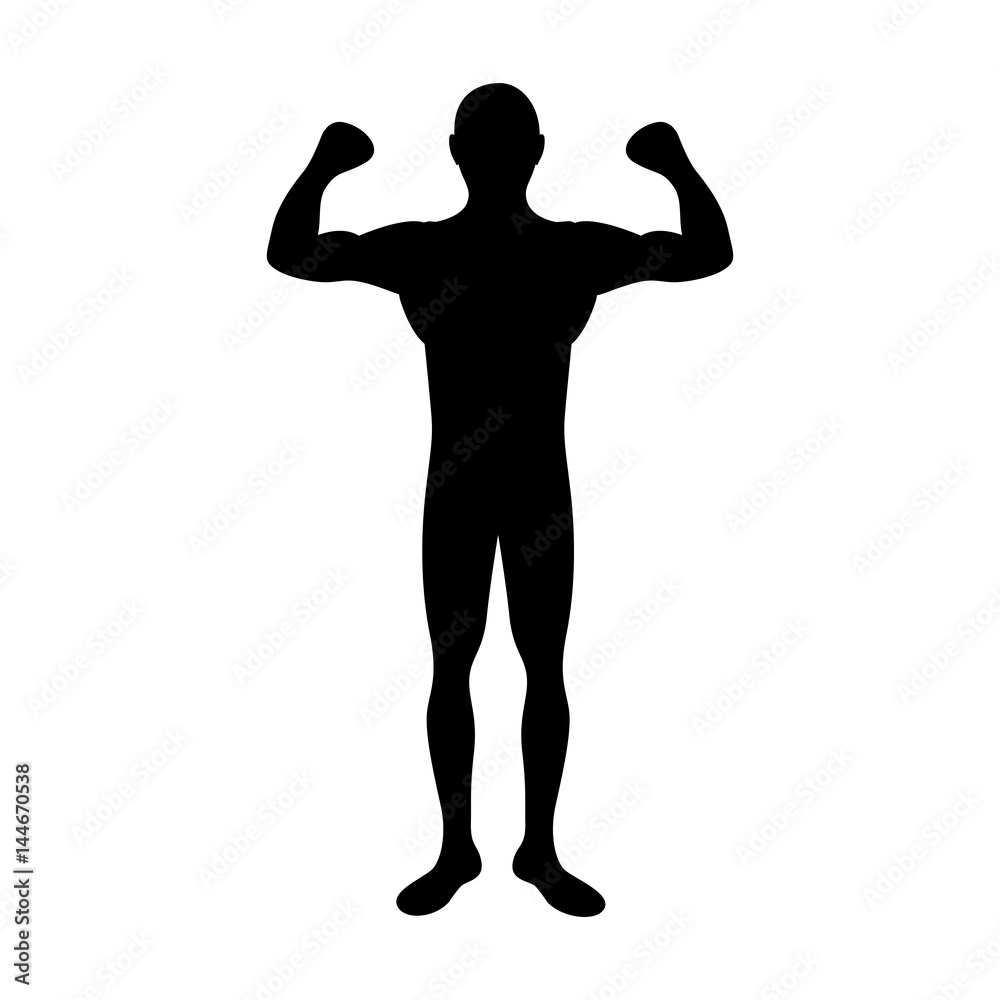black silhouette muscle man fitness vector illustration