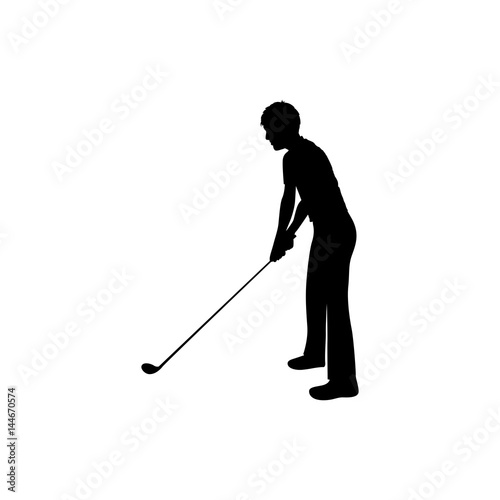 black silhouette man playing golf vector illustration