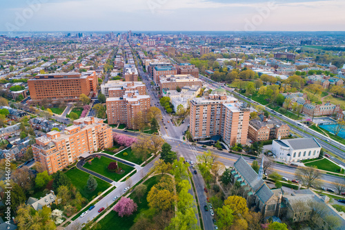 Aerial view of Guilford and Charles Village  in Baltimore  Maryland.