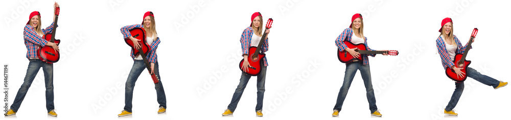 Hipster guitar player isolated on white Hipster guitar player isolated on white