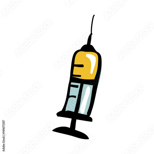 colorful hand drawn silhouette of syringe vector illustration
