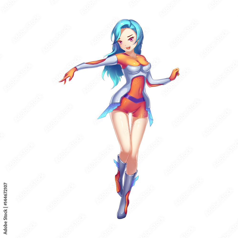 Cool Characters Series: A Sweet Sci-Fi Girl from Future isolated on White Background. Video Game's Digital CG Artwork, Concept Illustration, Realistic Cartoon Style Background and Character Design
