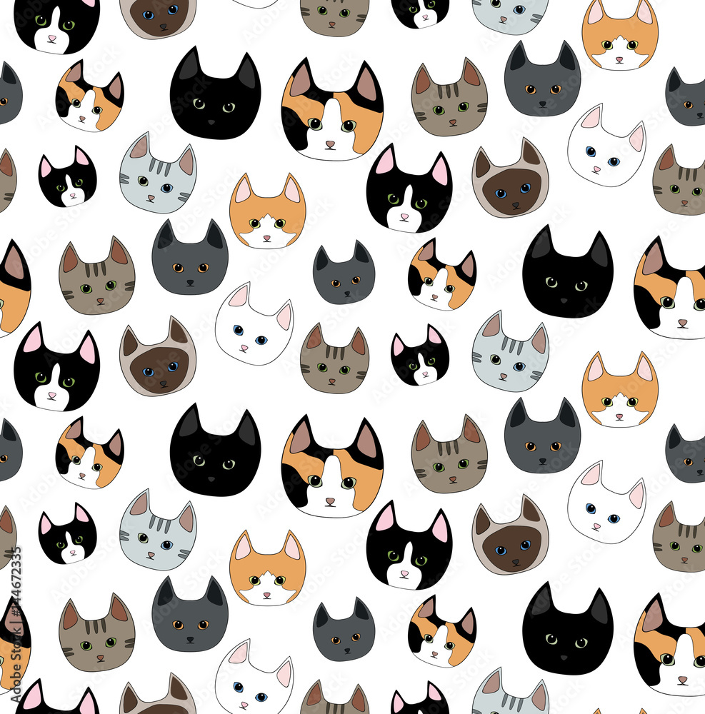 nine breeds of cats seamless pattern