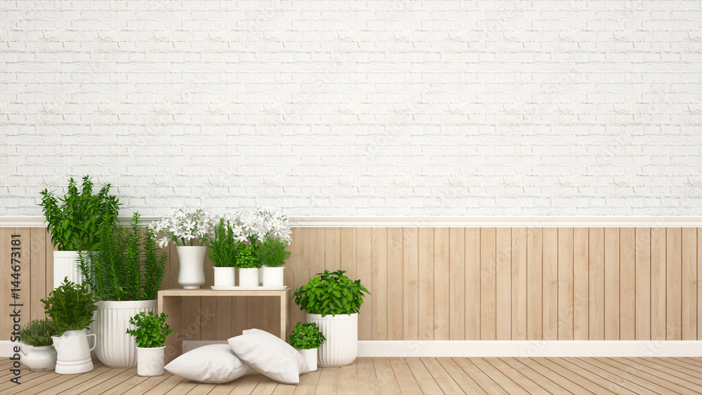 living area and indoor garden in coffee shop or home - 3D Rendering
