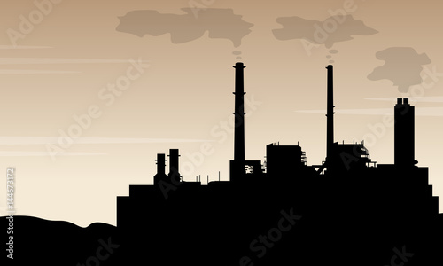 Silhouette of industry with pollution scenery