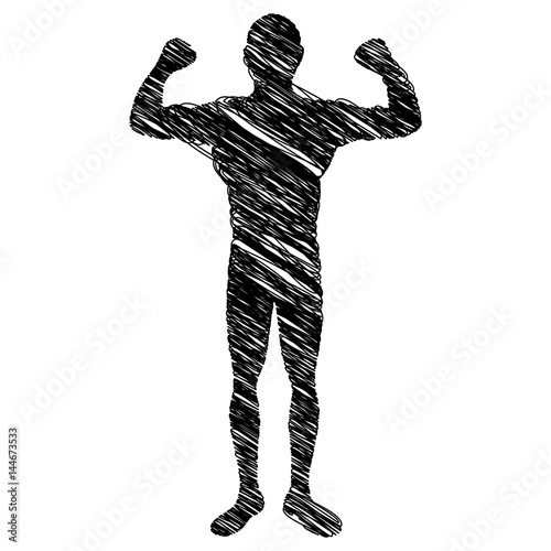 silhouette drawing big muscle man fitness vector illustration