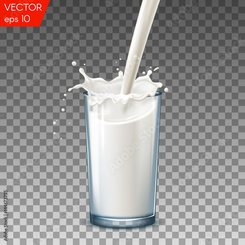 Realistic glass to pour milk splash, on a transparent background.