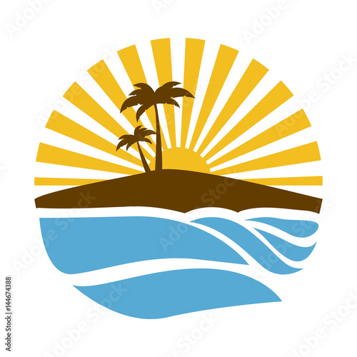 colorful circular background sunset in the beach with palms vector illustration