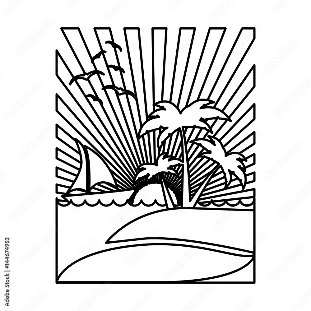 Black And White Beach Sunset Drawings