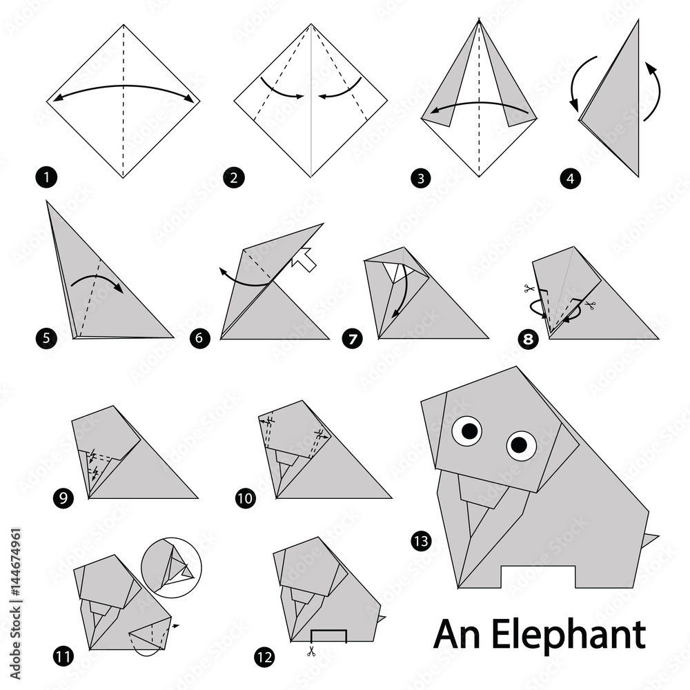 step by step instructions how to make origami An Elephant. Stock Vector ...