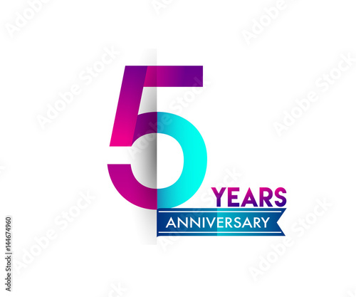 five years anniversary celebration logotype colorful design with blue ribbon, 5th birthday logo on white background