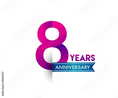 eight years anniversary celebration logotype colorful design with blue ribbon, 8th birthday logo on white background