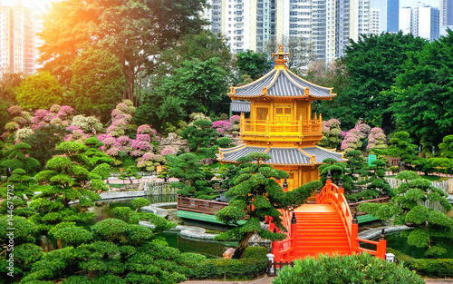 The Golden Pavilion of absolute perfection in Nan Lian Garden in Chi Lin Nunnery, Hong Kong. photo