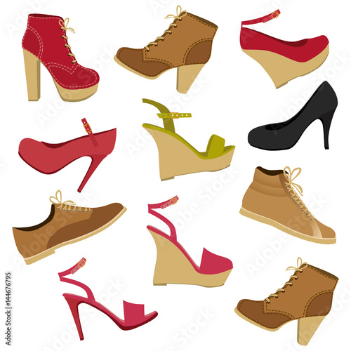color background with set of male and female shoes vector illustration