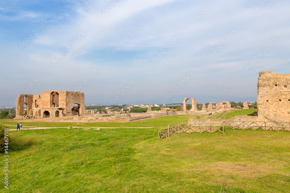 Rome, Italy. Landscape with the ruins of the villa, brothers-consuls Quintili, II century AD Rome, Italy. Landscape with the ruins of the villa, brothers-consuls Quintili, II century AD