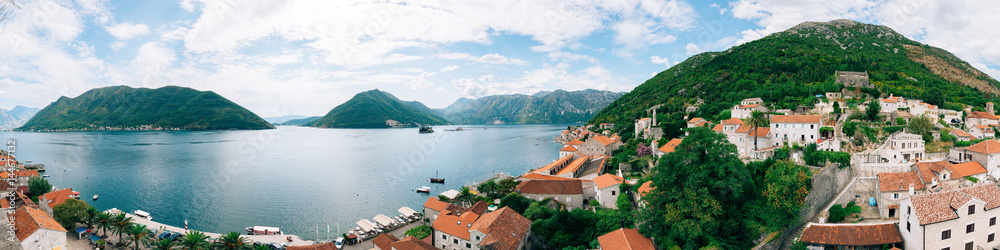 Perast view from the tower. Photos from the height, from the chapel of the church. Kotor Bay, Montenegro.