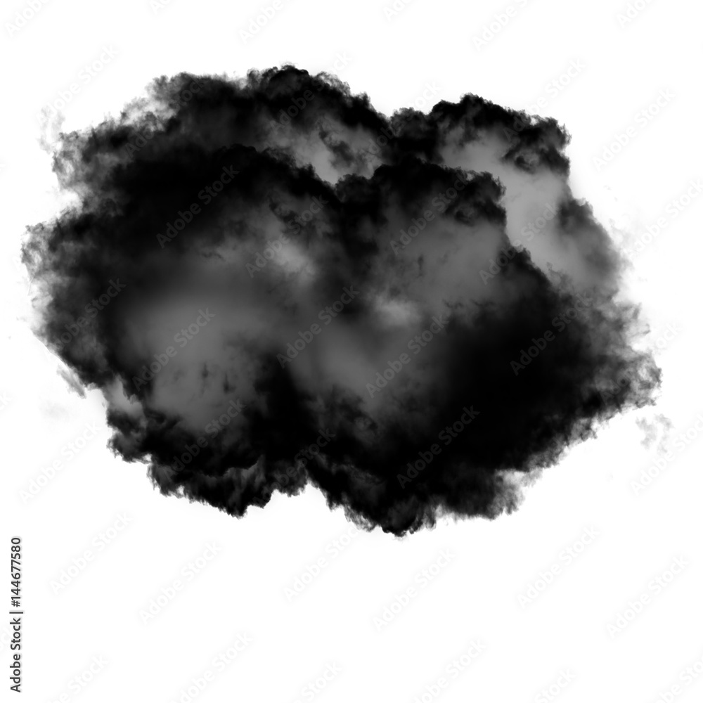 Black and grey cloud of smoke isolated over white background