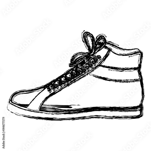 monochrome blurred contour of male leather boot with shoelaces vector illustration