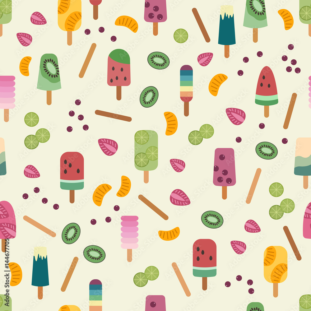 Ice cream seamless pattern, colorful summer background, delicious sweet treats Ice cream seamless pattern, colorful summer background, delicious sweet treats