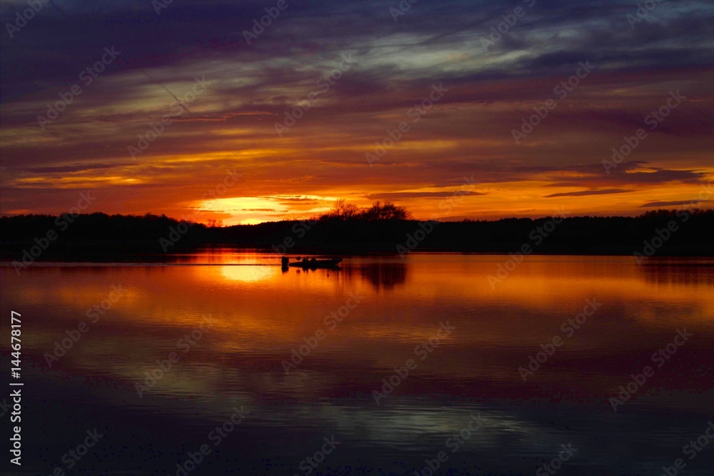 Boat On river sunset