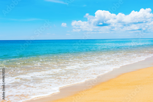 Sandy Beach Phuket Mai Khao Blue Sky Peaceful Sea