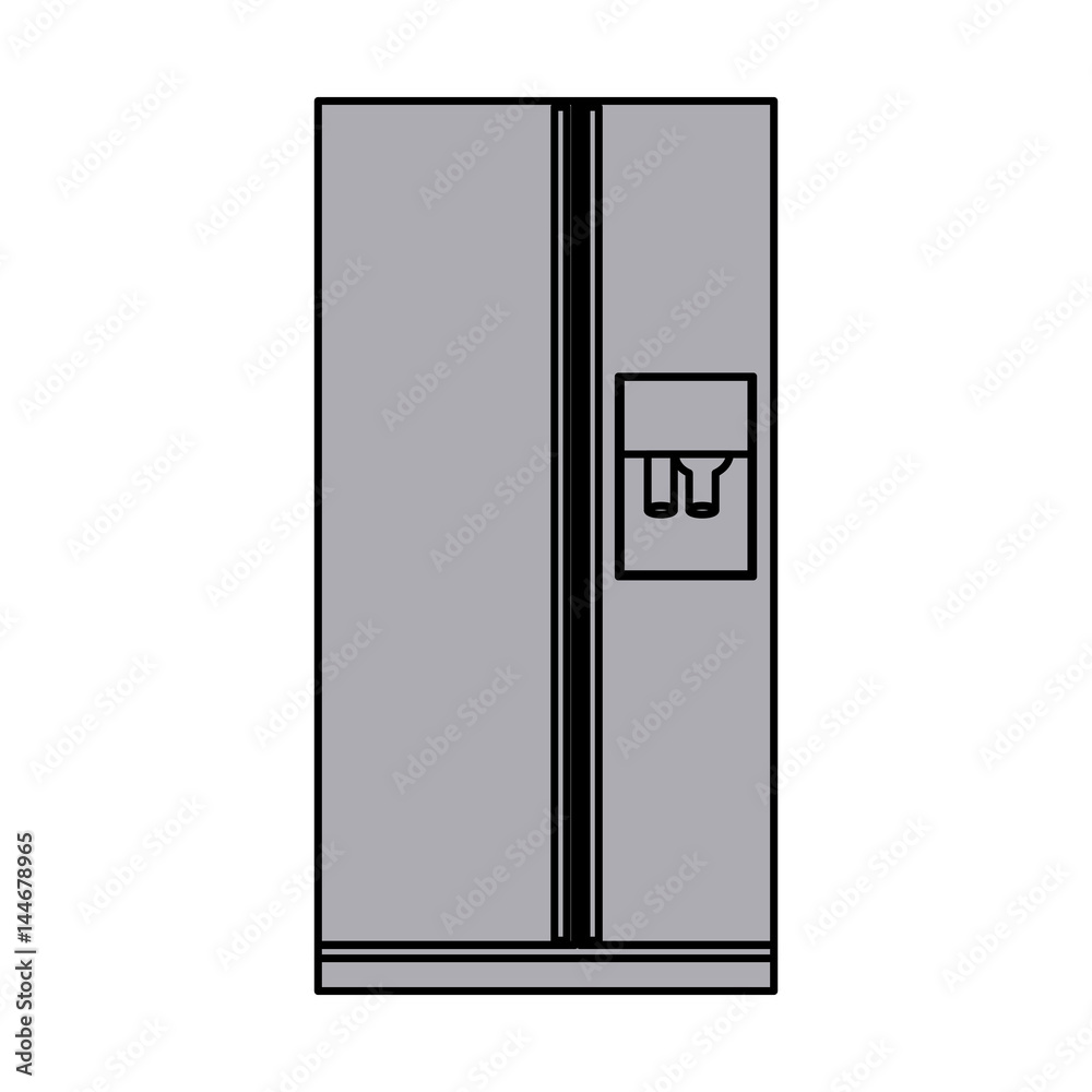 grayscale silhouette of fridge with water dispenser vector illustration