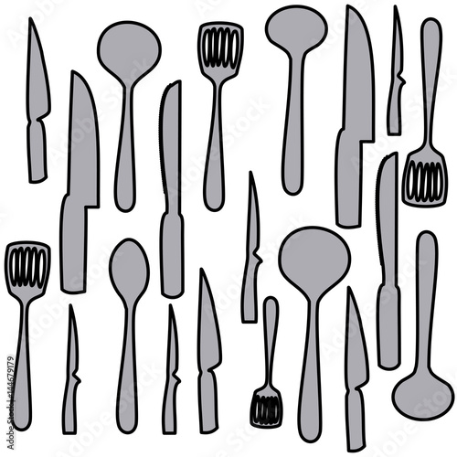 grayscale set pattern of kitchen utensils vector illustration