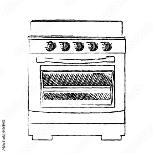 monochrome sketch of stove with oven vector illustration