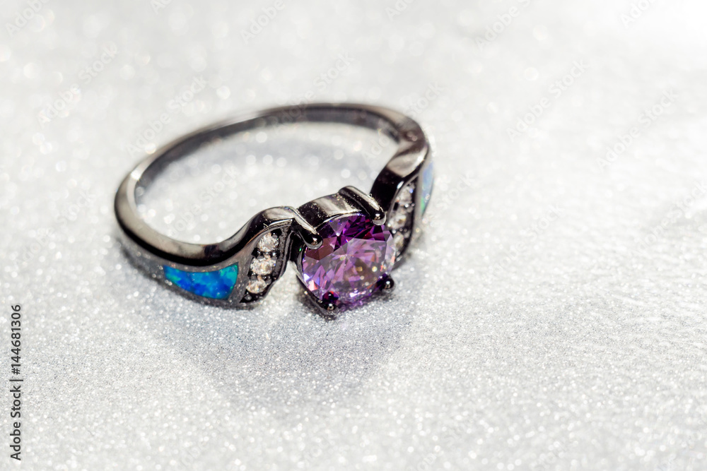 Black Ring with Amethyst Black Ring with Amethyst