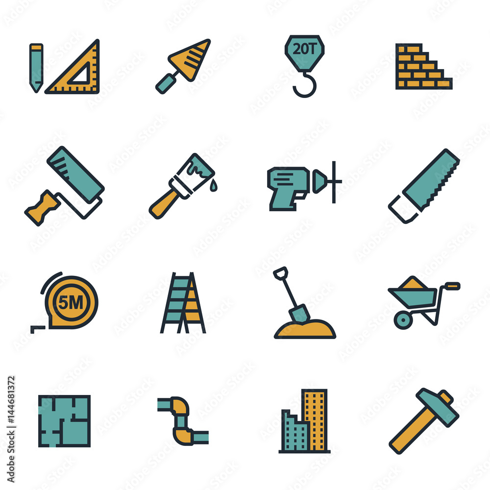 Obraz premium Vector flat construction icons set