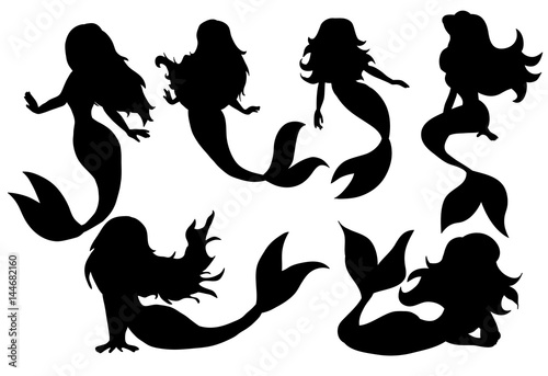 Canvas-taulu Silhouette of a mermaid collection vector illustration