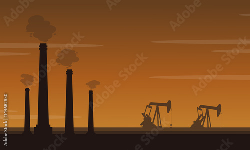 Silhouette of pollution industry landscape