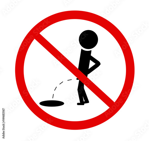 No peeing line icon, pee prohibition sign, forbidden don't pissing, vector graphics, a linear pattern red on a white background, eps 10