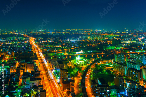 The image of the night city from the height of a bird's flight.