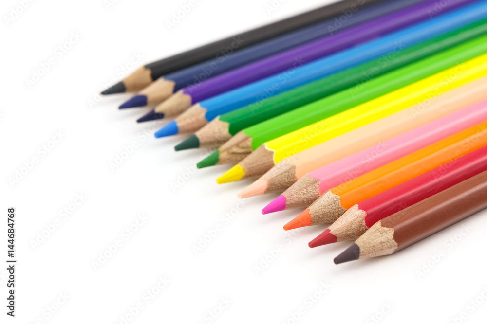 Color pencils isolated on white background with copy space. Color pencils isolated on white background with copy space.