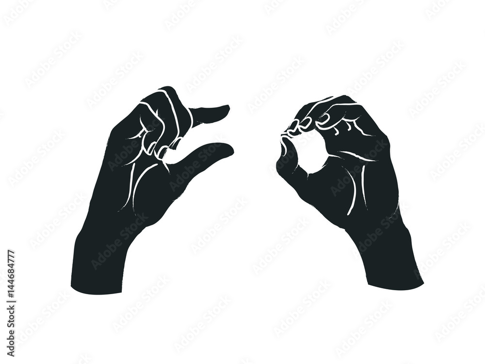 Gesture. A little bit sign. Two female hands showing a few of something. Vector.