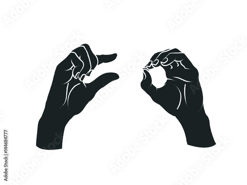 Gesture. A little bit sign. Two female hands showing a few of something. Vector.