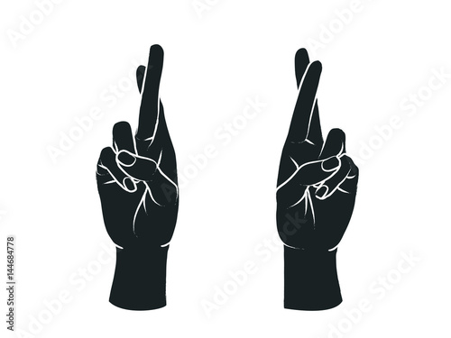 Gesture. Lucky sign. Two female hands with two fingers crossed. Vector. photo