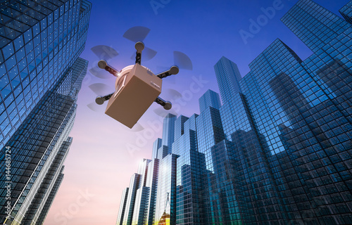 delivery drone flying in city
