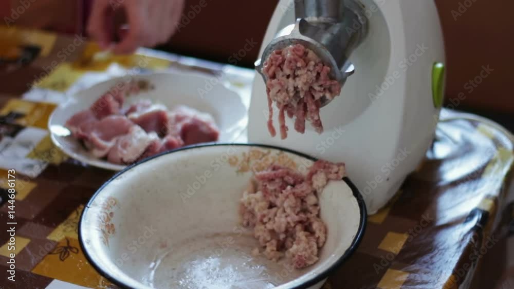Cooking the meat forcemeat using the meat grinder Cooking the meat forcemeat using the meat grinder
