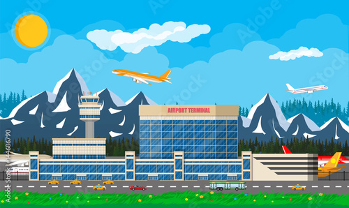 International airport in mountains concept.