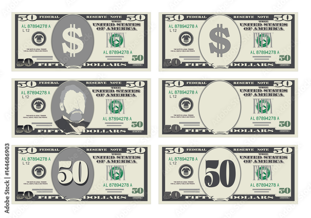 USA banking currency, cash symbol 50 dollars bill. USA banking currency, cash symbol 50 dollars bill.