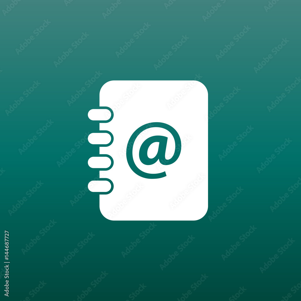 Address book icon. Email note flat vector illustration on green background. Address book icon. Email note flat vector illustration on green background.