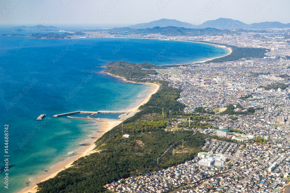 Aerial view of Hakata Bay in Fukuoka, Japan. (福岡 博多湾航空写真)