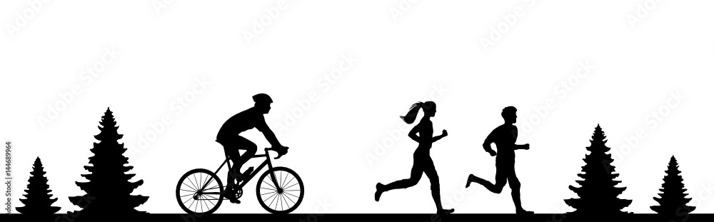 Fototapeta premium Silhouette Läufer und Radfahrer
