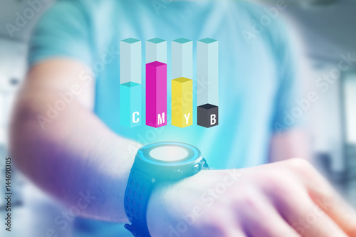 Foto Concept of a CMYB Inkjet level interface over a device - Computer and technology