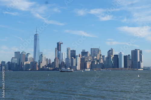 Manhattan skyscraper view from liberty island