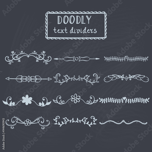 Set of hand drawn vector doodly text dividers