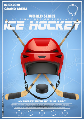 Poster Template of Ice Hockey Tournament. Cup and Trophy Games. Advertising. Sport Event Announcement. Vector Illustration.